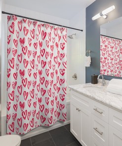 Valentine's Day Decor Lovely Hearts Shower Curtain - Print Shower Curtain