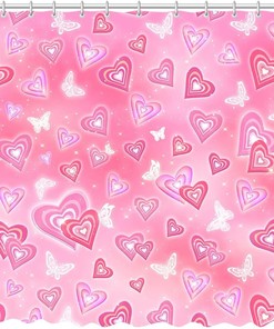 Valentines Day Early 2000S Roman Heart Shower Curtain For Bathroom Decor With Full Size Curtain