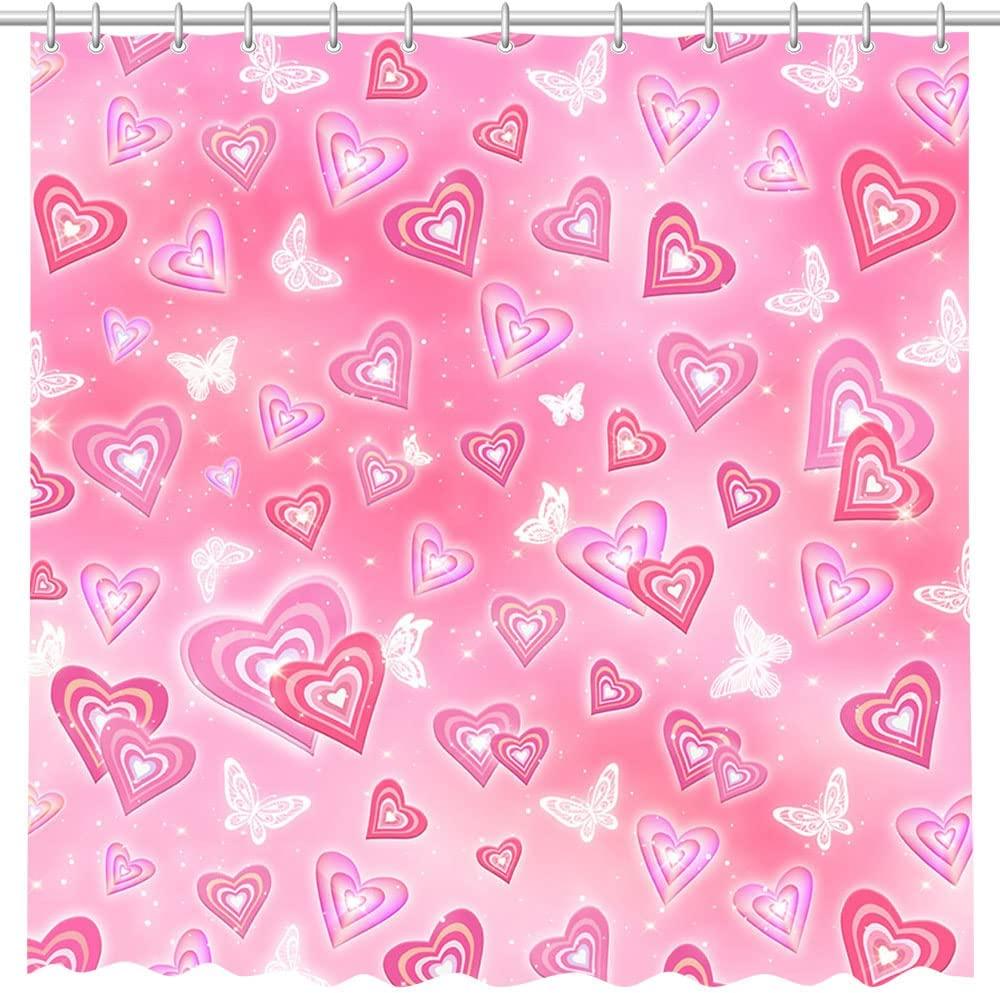 Valentines Day Early 2000S Roman Heart Shower Curtain For Bathroom Decor With Full Size Curtain