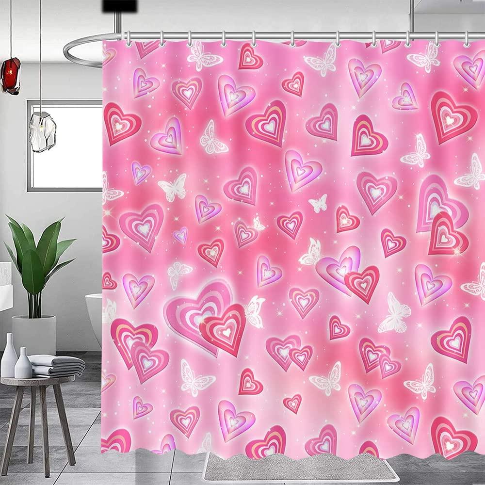 Valentines Day Early 2000S Roman Heart Shower Curtain For Bathroom Decor With Full Size Curtain - Image 4