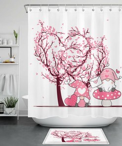 Valentine's Day Gnome Love Heart Tree Vintage Shower Curtain for Bathroom