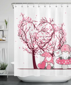 Valentine's Day Gnome Love Heart Tree Vintage Shower Curtain for Bathroom