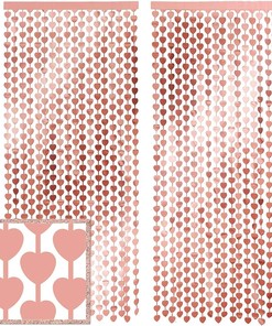 Valentine's Day Heart Foil Curtain in Rose Gold for Romantic Bridal Shower Birthday Decor 