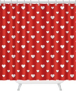 Valentine's Day Heart Shower Curtain with Seamless Polka Dot Red Pattern and Hearts for Bathroom Showers - oFloral