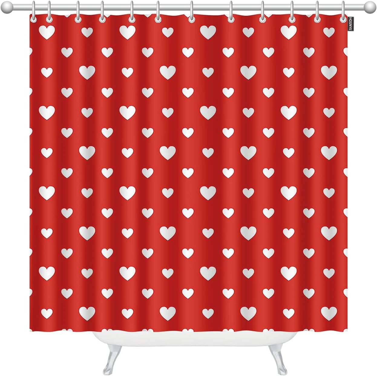 Valentine's Day Heart Shower Curtain with Seamless Polka Dot Red Pattern and Hearts for Bathroom Showers - oFloral
