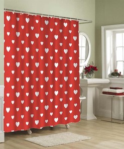 Valentine's Day Heart Shower Curtain with Seamless Polka Dot Red Pattern and Hearts for Bathroom Showers - oFloral