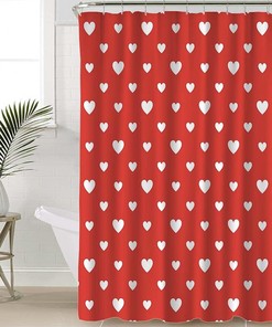 Valentine's Day Heart Shower Curtain with Seamless Polka Dot Red Pattern and Hearts for Bathroom Showers - oFloral