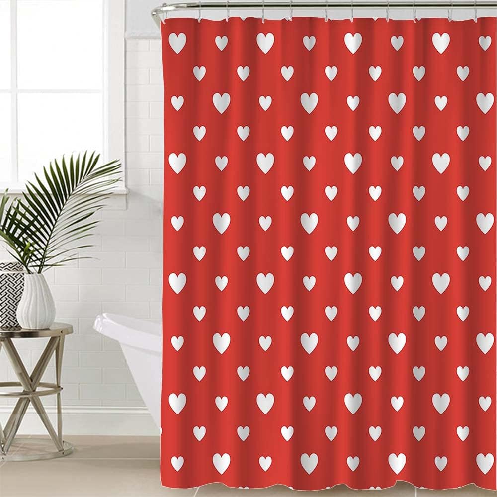 Valentine's Day Heart Shower Curtain with Seamless Polka Dot Red Pattern and Hearts for Bathroom Showers - oFloral