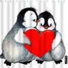 Valentine's Day Love Cute Animal Penguins Holding Red Heart Restroom Shower Curtain