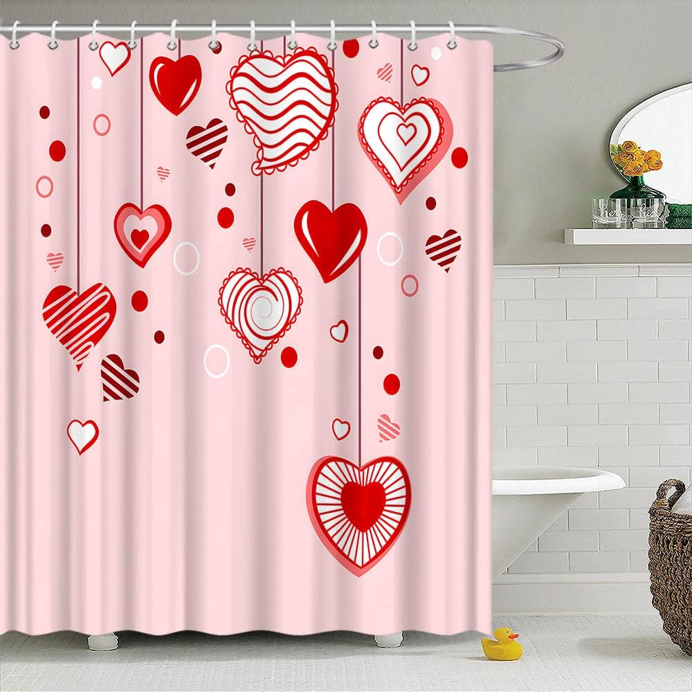 Valentine's Day Love Heart Couple Shower Curtain for Romantic Bathroom Decor
