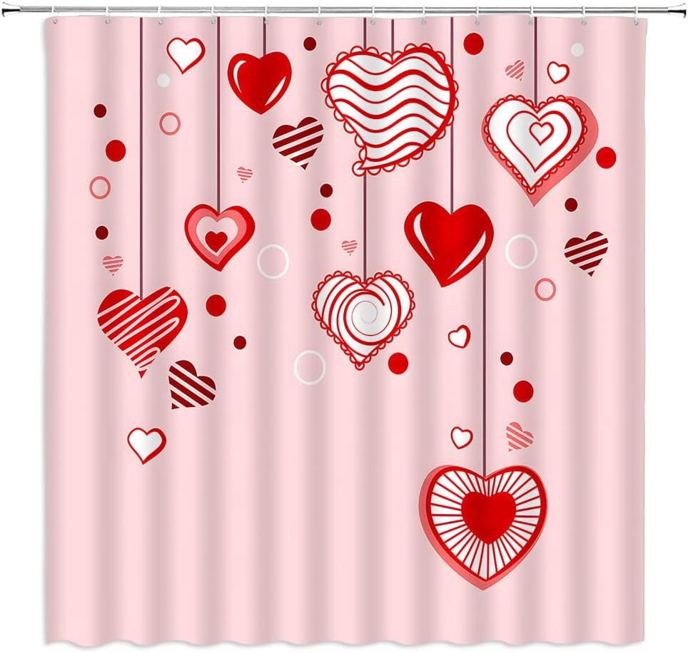 Valentine's Day Love Heart Couple Shower Curtain for Romantic Bathroom Decor