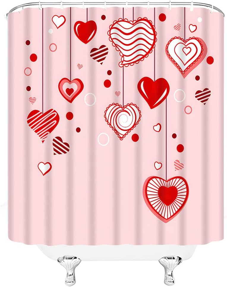 Valentine's Day Love Heart Couple Shower Curtain for Romantic Bathroom Decor