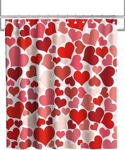 Valentine's Day Love Heart Luxury Shower Curtain Set Waterproof Washable Red