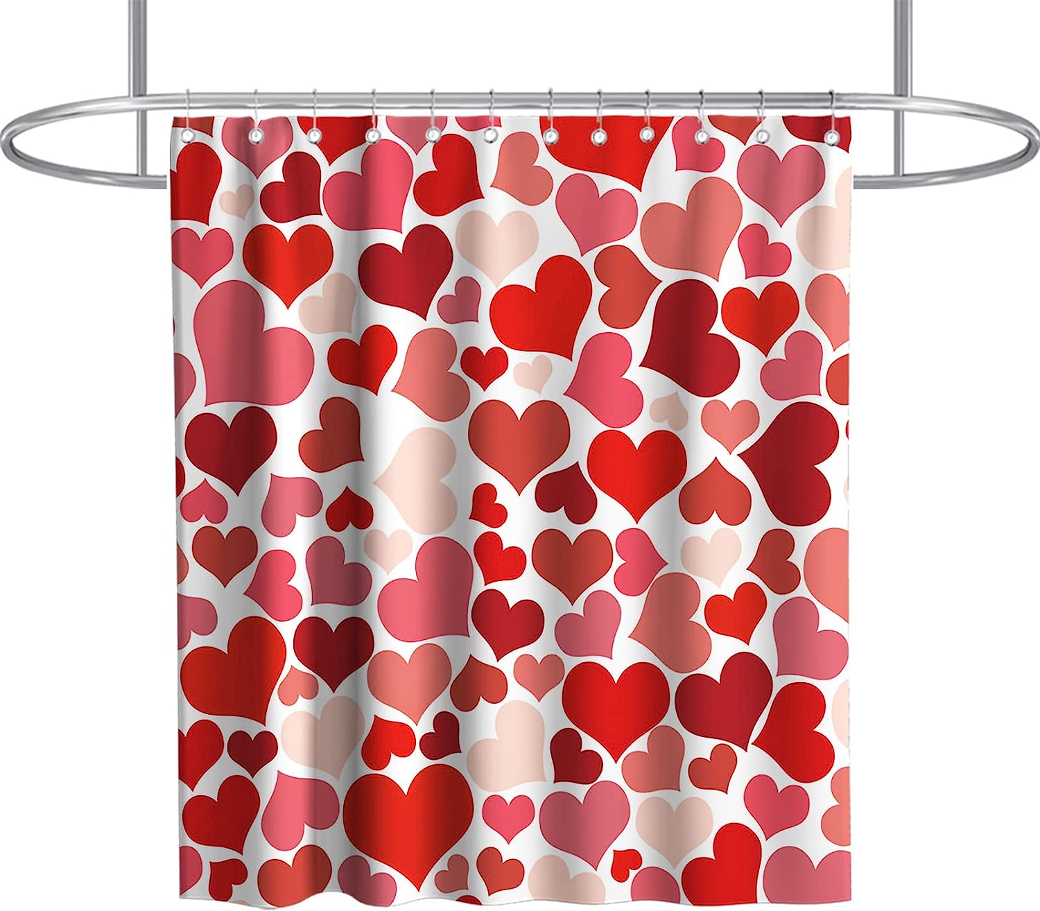 Valentine's Day Love Heart Luxury Shower Curtain Set Waterproof Washable Red