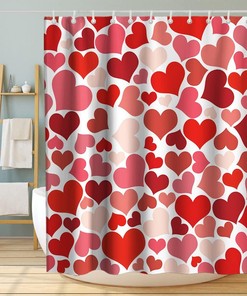 Valentine's Day Love Heart Luxury Shower Curtain Set Waterproof Washable Red