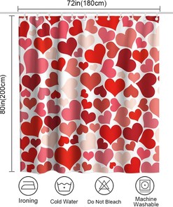 Valentine's Day Love Heart Luxury Shower Curtain Set Waterproof Washable Red