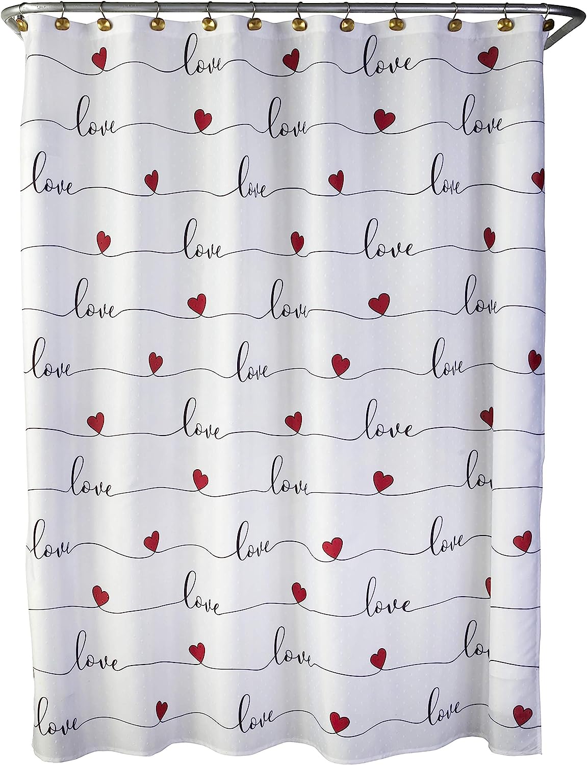 Valentine's Day Love Script Shower Curtain, Cute Colored Bathroom Decor