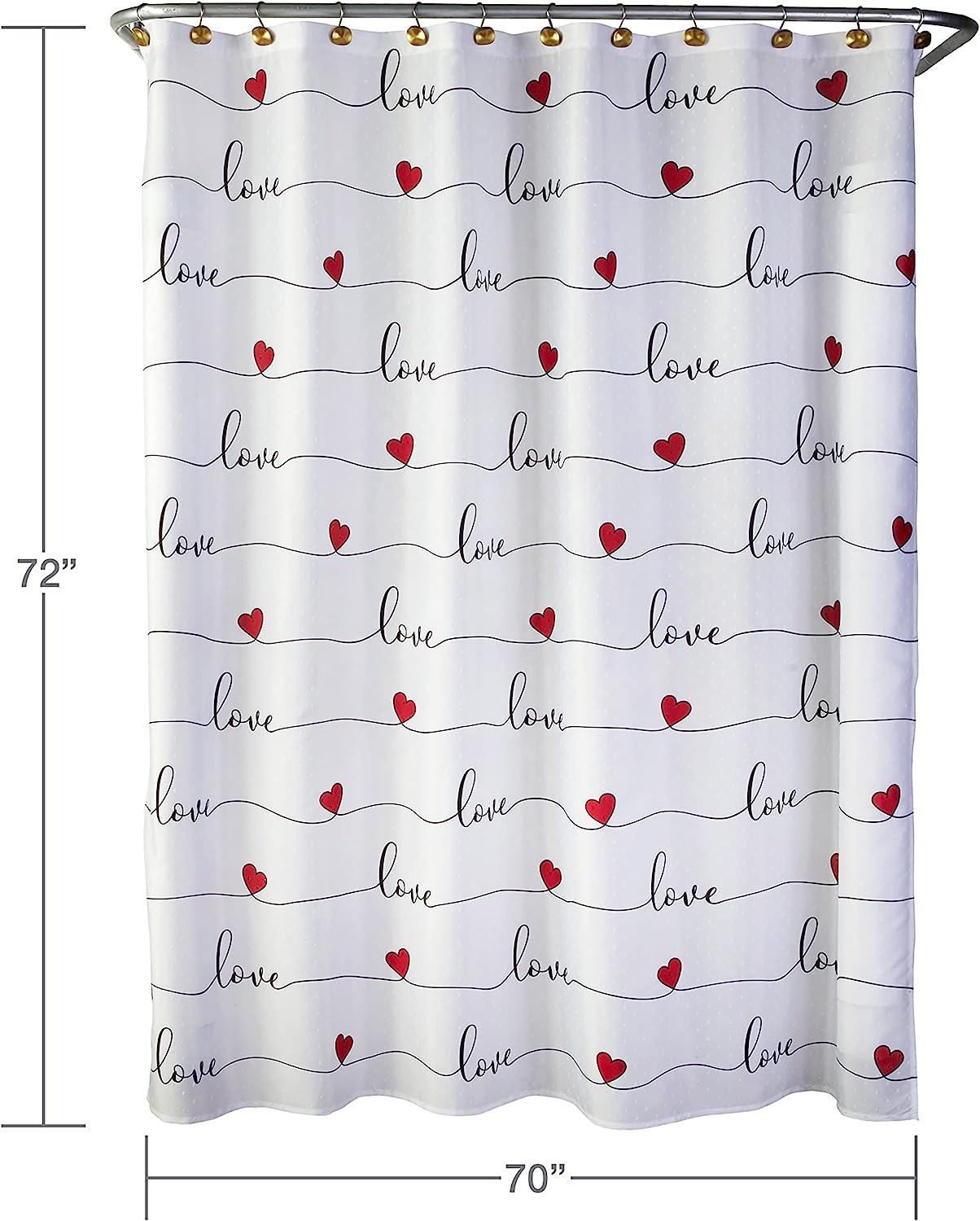Valentine's Day Love Script Shower Curtain, Cute Colored Bathroom Decor