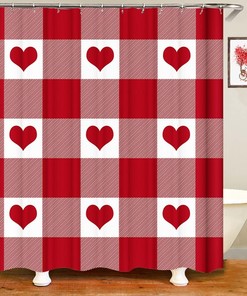 Valentine's Day Love Shower Curtain - Waterproof Farmhouse Bathroom Decoration with Xmas Holiday Theme 