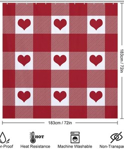 Valentine's Day Love Shower Curtain - Waterproof Farmhouse Bathroom Decoration with Xmas Holiday Theme