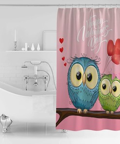 Valentine's Day Owl Couple Romantic Shower Curtain for a Love-inspired Bathroom
