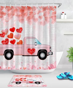 Valentine's Day Pickup Truck with Hearts Shower Curtain for Bathroom Decor