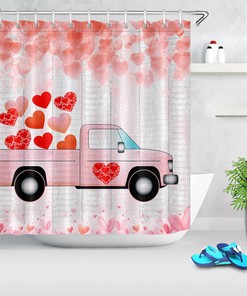 Valentine's Day Pickup Truck with Hearts Shower Curtain for Bathroom Decor