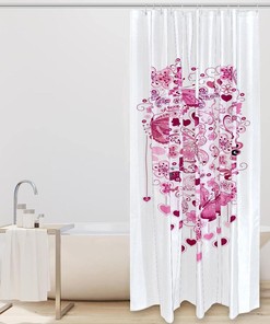 Valentine's Day Pink Heart Butterflies Print Fabric Shower Curtain for Feminine Bathroom Decor