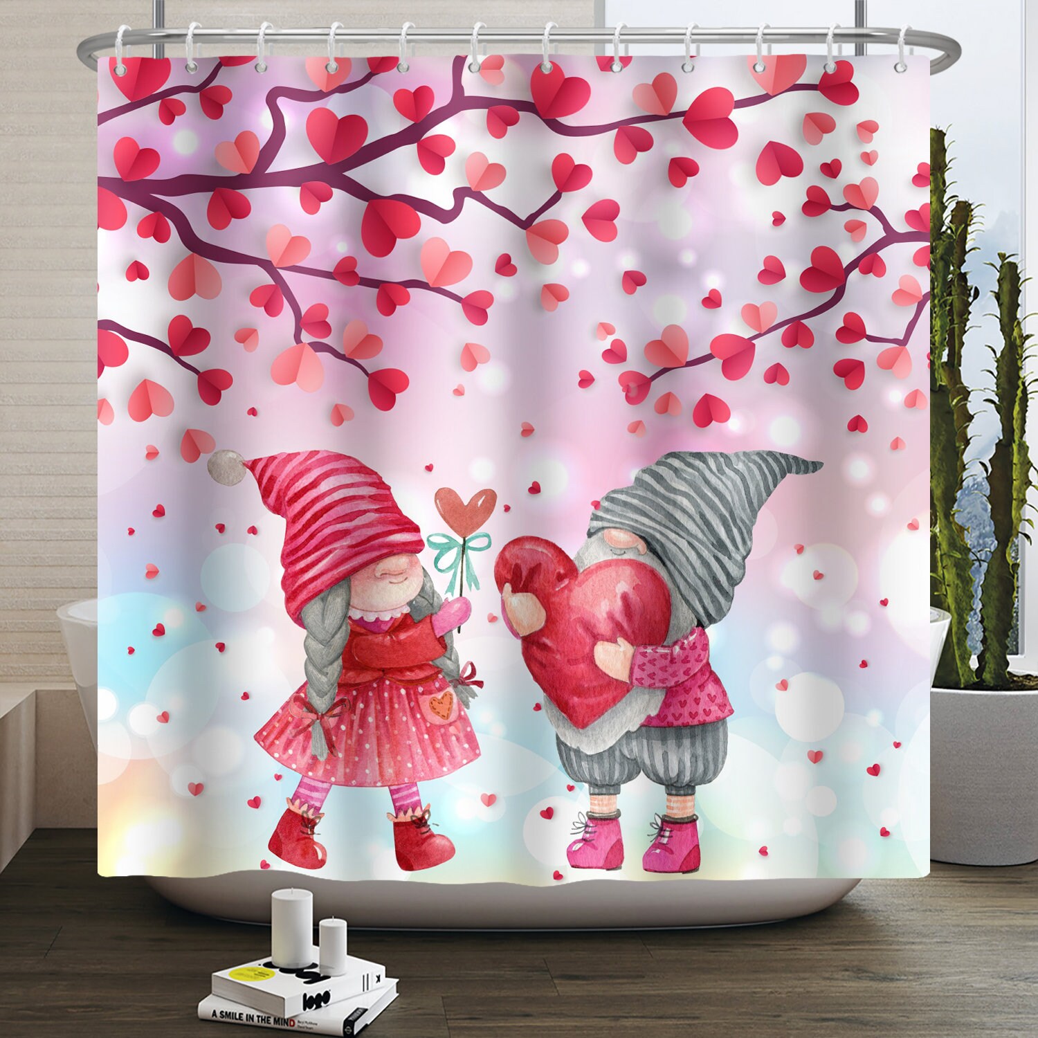Valentine's Day Red Truck Love Tree Shower Curtain for Bathroom Decor