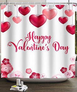 Valentine's Day Red Truck Love Tree Shower Curtain for Bathroom Decor