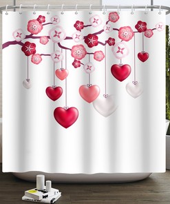 Valentine's Day Red Truck Love Tree Shower Curtain for Bathroom Decor