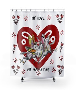 Valentine's Day Red and White Fairy Shower Curtain for Romantic Bathroom Decor, 72x72 - Shower Curtain Ideas