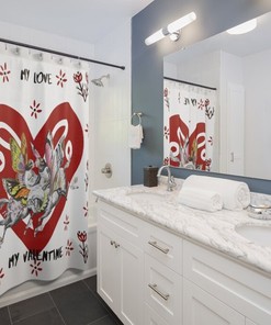 Valentine's Day Red and White Fairy Shower Curtain for Romantic Bathroom Decor, 72x72 - Shower Curtain Ideas