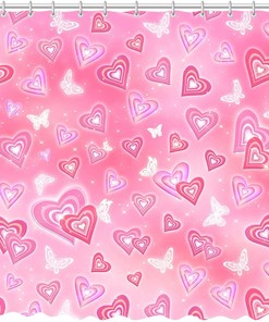 Valentines Day Romantic Hearts On Pink Love Shower Curtain For Bathroom Decor With Full Size Curtain