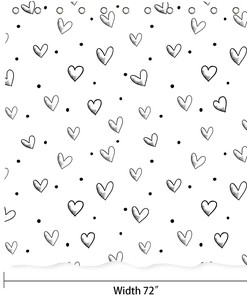 Valentine's Day Sweetheart Hearts Print Shower Curtain, Black and White Bathroom Decor, Durable Fabric Bath Curtain