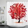 Valentine's Day Watercolor Red Bird Heart Tree Shower Curtain, Romantic Bathroom Decor