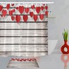 Valentines Day Wood Wall Shower Curtain - Waterproof Fabric Bathroom Decor with Red Hearts Design