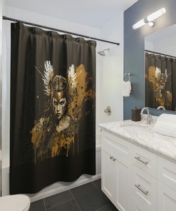 Valkyrie Ink Splash, Viking Knotwork and Story - Unique Shower Curtains for Housewarming Gift