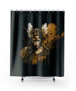 Valkyrie Ink Splash, Viking Knotwork and Story - Unique Shower Curtains for Housewarming Gift