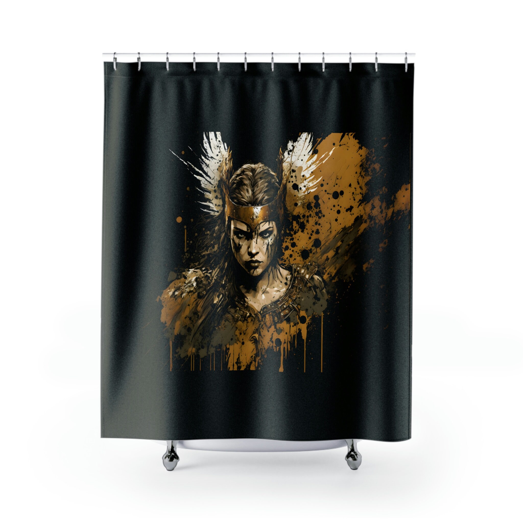 Valkyrie Ink Splash, Viking Knotwork and Story - Unique Shower Curtains for Housewarming Gift
