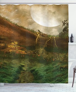 Valley with Full Moon Landscape Shower Curtain for Serene Bathroom Decor