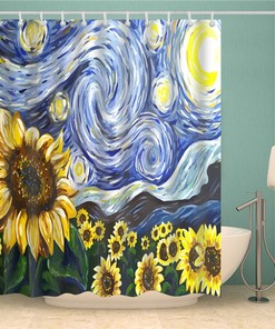 Van Gogh's Starry Night Sunflower Shower Curtain for Artistic Bathroom Decor
