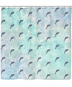 Vapor Wave Dolphin Shower Curtain, Funny Retro Bath Decor by Vantaso