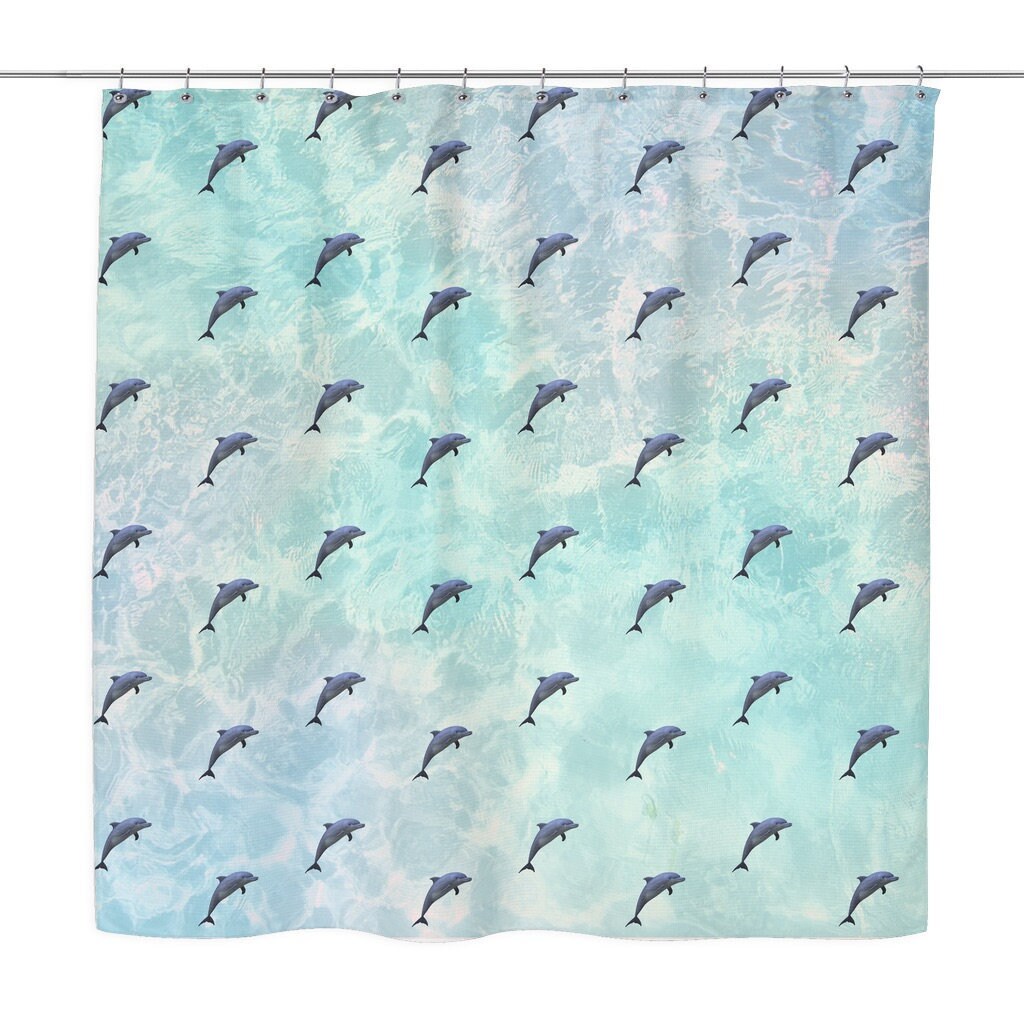 Vapor Wave Dolphin Shower Curtain, Funny Retro Bath Decor by Vantaso