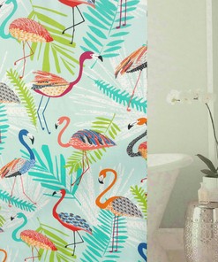 Variety Bathroom Shower Curtain with Flamingos, Peacocks, Seahorses, Damask and Ikat Patterns - Kids Bathroom Decor
