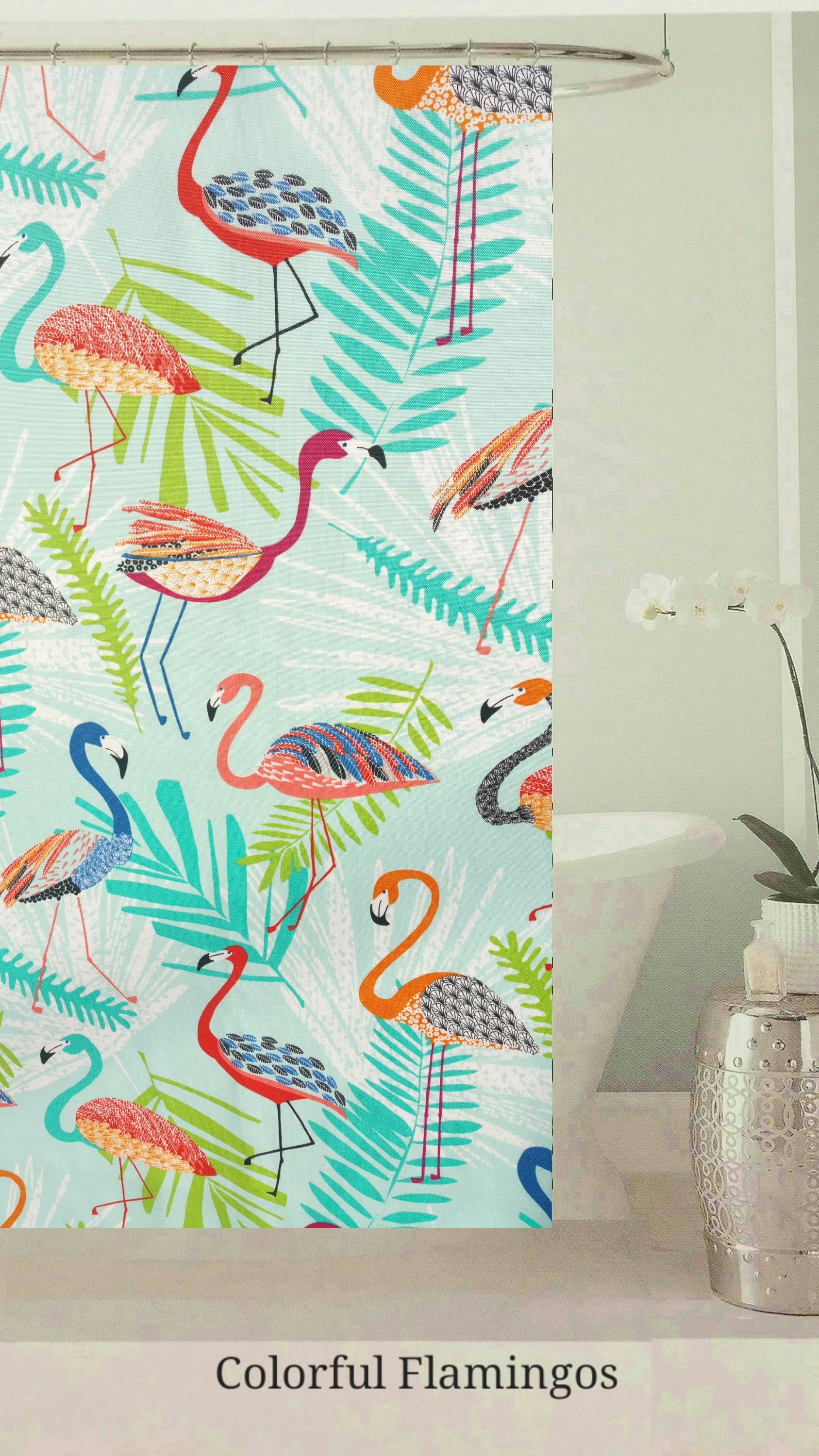 Variety Bathroom Shower Curtain with Flamingos, Peacocks, Seahorses, Damask and Ikat Patterns - Kids Bathroom Decor