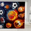 Various Ball Print Basketball Fabric Shower Curtain- Sports Theme Bathroom Decor For Boys And Girls