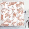 Various Dinosaurs Shower Curtain | Skeleton Illustrations Historic Theme | Cloth Fabric Bathroom Decor (Burnt Orange)