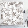 Various Dinosaurs Shower Curtain | Skeleton Illustrations Historic Theme | Cloth Fabric Bathroom Decor (Dark Brown)