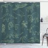 Various Dinosaurs Shower Curtain | Skeleton Illustrations Historic Theme | Cloth Fabric Bathroom Decor (Dark Teal)